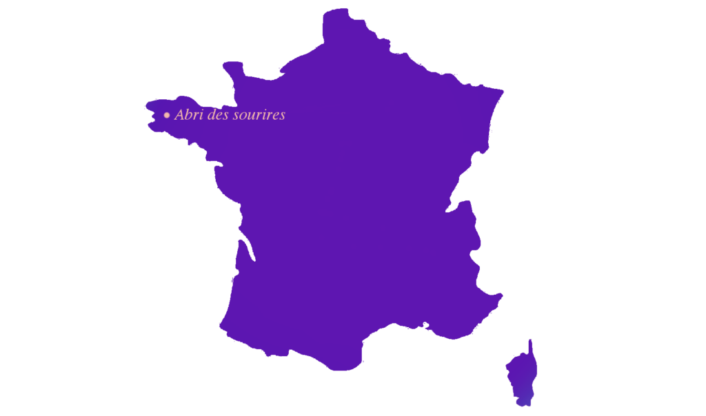 Carte de France sur laquelle se trouve l'emplacement de l'Abri des Sourires, ville de Collorec, en Bretagne.